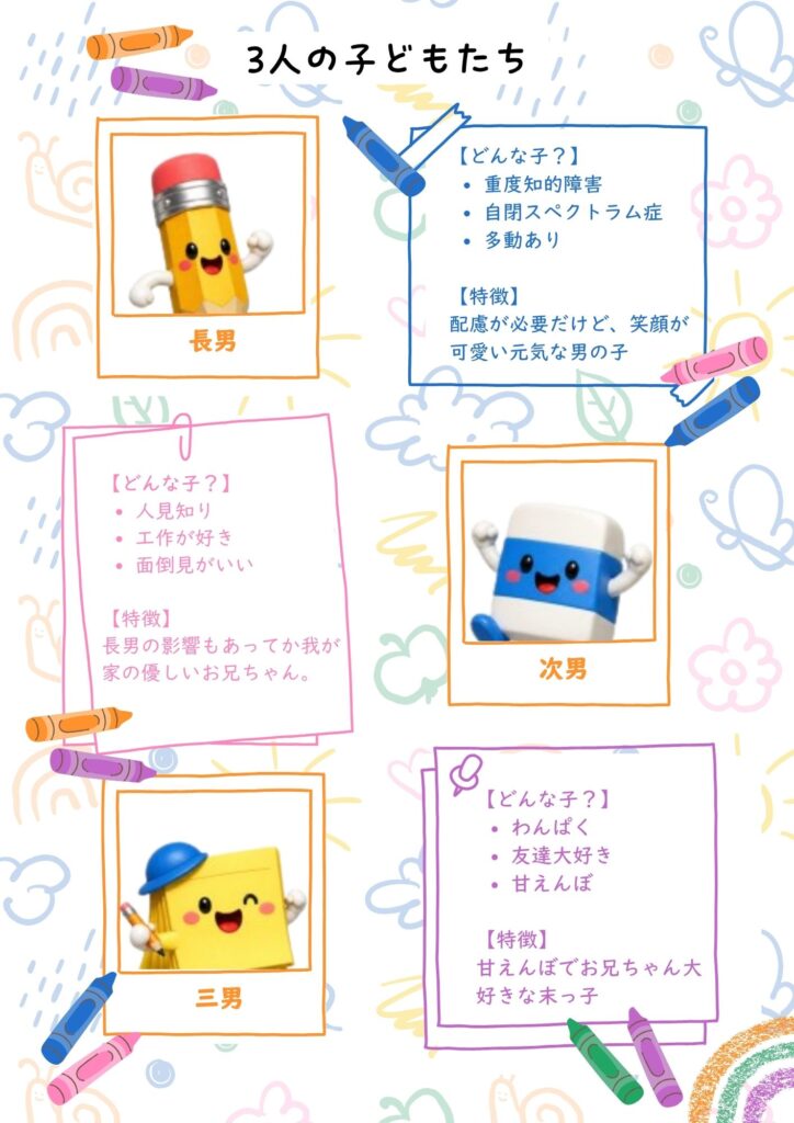 3人の子どもの自己紹介イラスト